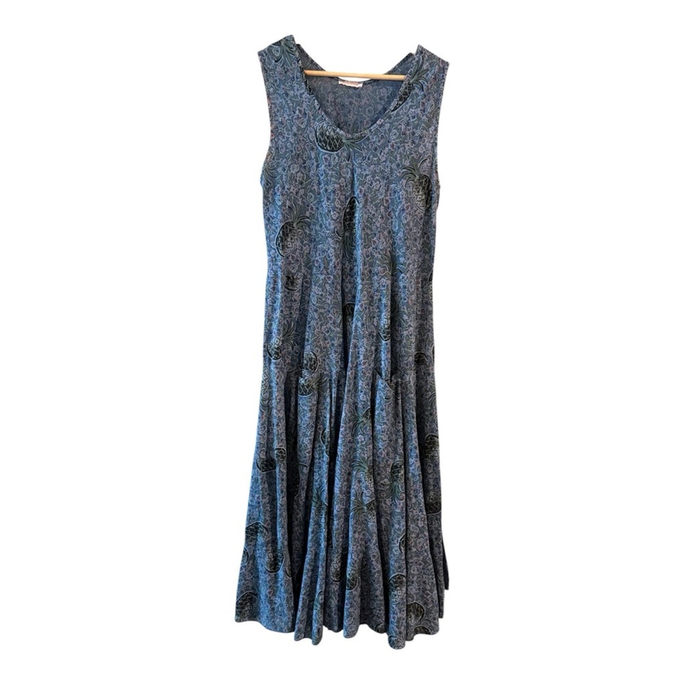 Talia Benson Blue Floral  Boho Resort Wear Style Pockets Flowy Pineapple Dress